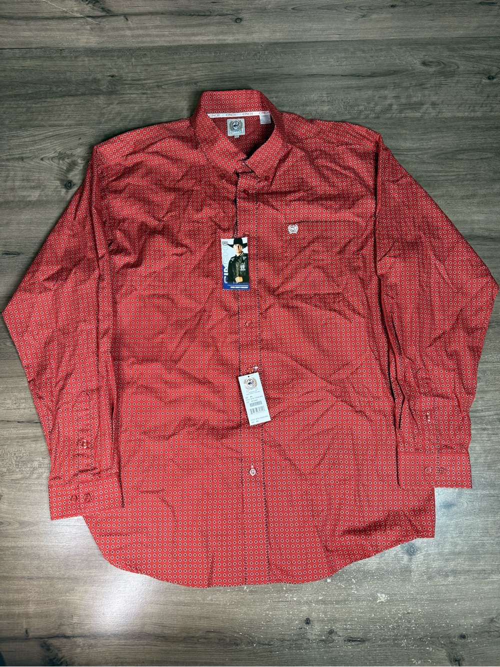 Cinch Mens XL Western Shirt Red Geometric Long Sleeve Button Down NWT Cowboy